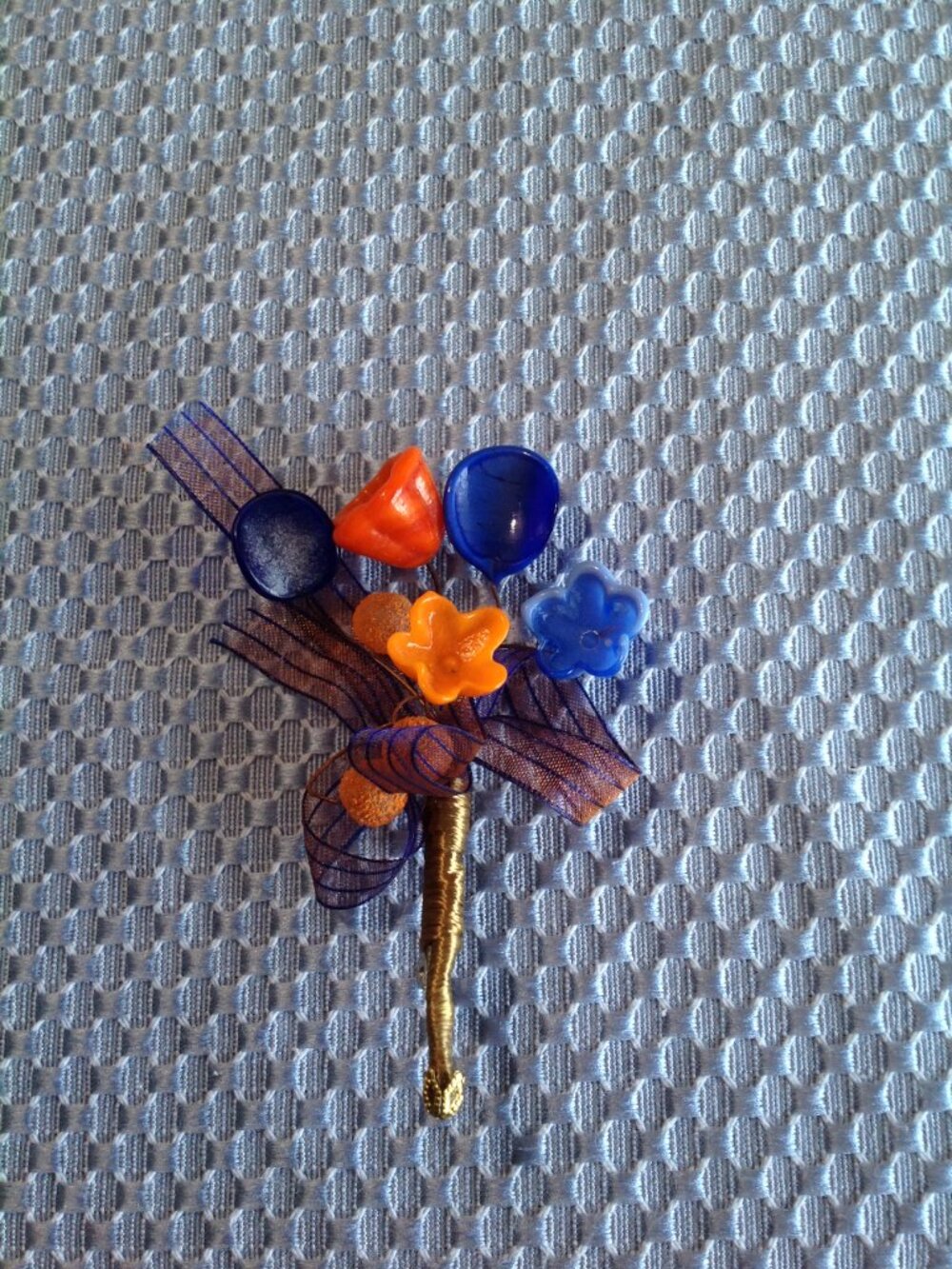 Vintage Glass Posable Flowers Bouquet Brooch Pin - Handmade?